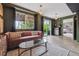 This living room features a plush sofa, area rug, coffee table and sliding glass door to the backyard at 10535 Laurelglen Cir, Highlands Ranch, CO 80130