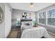 Cozy bedroom boasts a plush bed, soft lighting, and a picturesque view from the windows at 9743 Las Colinas Dr, Lone Tree, CO 80124
