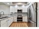 Modern kitchen showcasing stainless steel appliances, white cabinets, and granite countertops at 12919 W Burgundy Dr, Littleton, CO 80127