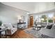 Bright living room featuring hardwood floors, a cozy rug, modern furniture and a large window for natural light at 8020 W 46Th Cir, Wheat Ridge, CO 80033