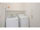 Functional laundry room featuring a modern washer and dryer with shelving for storage at 23625 E Kettle Pl, Aurora, CO 80016