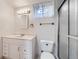 Classic bathroom featuring a vanity, toilet, and walk-in shower at 427 Hickory St, Broomfield, CO 80020