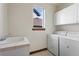 Convenient laundry room with washer, dryer and utility sink at 486 S Youngfield Cir, Lakewood, CO 80228