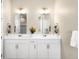 Bathroom featuring double sink vanity, modern fixtures, and ample counter space, creating a functional and stylish design at 15640 Spruce St, Thornton, CO 80602