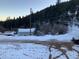 An exterior shot showcasing a home with surrounding trees and a snowy landscape at 1805 Hidden Valley Rd, Sedalia, CO 80135