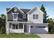 New construction home showcasing a two-story design with a welcoming front porch and an attached two-car garage at 747 Raindance St, Erie, CO 80516