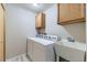 Convenient laundry room featuring a washer, dryer, and utility sink at 2209 S Flanders St, Aurora, CO 80013