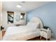 Cozy basement bedroom with light blue walls and a comfortable bed at 1415 E 16Th Ave # 1/2, Denver, CO 80218