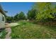 Lush backyard featuring a grassy area and trees offering a private outdoor retreat at 179 N Prairie Falcon Pkwy, Brighton, CO 80601