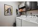 Efficient laundry room with modern appliances and ample storage space for laundry essentials at 18340 W 85Th Dr, Arvada, CO 80007