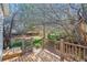 Wood deck and railings overlooking private backyard with lush greenery and trees at 19322 E Eldorado Dr, Aurora, CO 80013