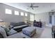 Second story living room with comfortable seating, neutral walls and carpeting at 13713 Raritan Ln, Broomfield, CO 80023