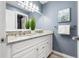 Modern bathroom boasts a double vanity with granite countertops at 3346 S Quintero St, Aurora, CO 80013