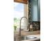Close-up of a stainless steel kitchen sink with a modern faucet and stylish wallpaper backdrop at 4879 S Johnson St, Littleton, CO 80123