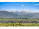 Breathtaking mountain vista overlooking the city with green fields, trees and buildings at 1043 Lilac Ct, Broomfield, CO 80020