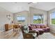 Open-concept living space with laminate floors, fireplace, bright windows, and lots of natural light at 2060 Peralta Loop, Castle Rock, CO 80104