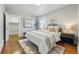 Relaxing main bedroom with neutral tones, plush bedding, and wood floors creating a cozy retreat at 3345 W Clyde Pl, Denver, CO 80211