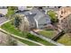 Aerial view of home featuring a fenced backyard, brick patio, lush lawn, and mature trees at 3055 E 133Rd Cir, Thornton, CO 80241