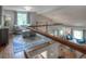 Loft area with glass railing overlooking the living room, with hardwood floors and comfortable sofa at 8140 S Storm King Peak, Littleton, CO 80127