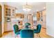 Eat-in kitchen features custom cabinets, stainless appliances and hardwood floors, adjacent to a breakfast nook with seating for four at 6093 Willowbrook Dr, Morrison, CO 80465