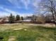 A well maintained backyard with lush lawn, mature trees, a dark wood fence, and a detached two-car garage at 11506 Greenbriar Ln, Parker, CO 80138