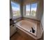 The soaking tub offers an elegant, relaxing space with views of the neighborhood at 11506 Greenbriar Ln, Parker, CO 80138