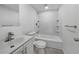 Freshly remodeled bathroom with white tiled shower, modern fixtures, and ample lighting at 12238 Monroe Dr, Thornton, CO 80241