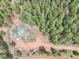 Drone view of a home with a driveway winding through a densely wooded area at 13314 Spruce Creek Cir, Larkspur, CO 80118