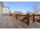 A spacious wooden deck featuring wood railings and stairs to the back yard at 20781 E 48Th Pl, Denver, CO 80249