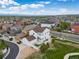 Aerial view showcasing a residential neighborhood with varied house styles and well-maintained yards at 21682 E Stroll Ave, Parker, CO 80138
