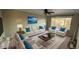 Stylishly staged living room with plush seating, decorative pillows, and a cozy rug at 13031 Dexter St, Thornton, CO 80241