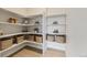 Walk-in pantry featuring white shelves and filled with decorative baskets, jars, and plates at 13940 Hanging Lake St, Parker, CO 80138