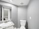 Compact bathroom featuring a single sink vanity with a granite countertop and a standard toilet at 4010 E 129Th Way, Thornton, CO 80241