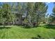 Lush backyard with a deck and beautiful trees creating a serene atmosphere at 31028 Big Bear Dr, Evergreen, CO 80439