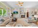Spacious living room featuring a fireplace, large windows, and comfortable seating at 1051 Bramblewood Dr, Castle Pines, CO 80108