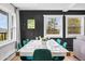 Well-lit dining room with mountain views, modern decor, and a sleek white table at 8451 London Ln, Conifer, CO 80433