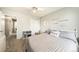 Bright bedroom with gray walls, carpet, ceiling fan, and inspirational wall art at 13036 Clayton Ct, Thornton, CO 80241