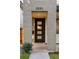 Modern front door with sidelights and gray brick surround at 2060 Eliot St, Denver, CO 80211