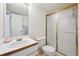 Cozy bathroom showcasing a classic design with a shower and vanity with white sink at 13362 Marion St, Thornton, CO 80241