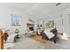 Bright living room with a stone fireplace, neutral decor, and lots of natural light at 8424 Everett Way # E, Arvada, CO 80005