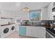 Bright kitchen features white cabinetry, butcher block countertops, stainless appliances, and a nearby laundry area at 1740 Trenton St, Denver, CO 80220