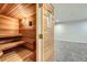 Basement sauna room featuring natural wood construction and room to unwind after a long day at 2247 S Lima Ct, Aurora, CO 80014