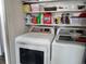 Laundry room with modern washer, dryer, and built in shelving at 9133 W Cedar Dr # A, Lakewood, CO 80226