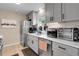 Updated kitchen featuring gray cabinets, white countertops, and various appliances at 5065 Eliot St, Denver, CO 80221