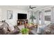 Comfortable living room featuring plush seating, a large TV, and stylish decor at 24447 E Ada Ave, Aurora, CO 80018