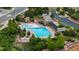 Aerial view of the pool and the clubhouse offers a great place for relaxation and entertainment at 4025 Trail Stone Cir, Castle Rock, CO 80108