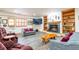 Spacious living room with wood floors, fireplace, built-in shelves, and comfortable seating at 4405 Fairway Ln, Broomfield, CO 80023