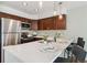 Modern kitchen featuring stainless steel appliances, bar seating and sleek countertop at 10550 W Jewell Ave # 301, Lakewood, CO 80232
