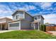 Gray two-story home with a red tiled roof and well maintained landscaping at 4184 Netherland St, Denver, CO 80249