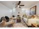 Cozy living room with comfortable seating, a ceiling fan, and a decorative fireplace at 4434 Grove St, Denver, CO 80211